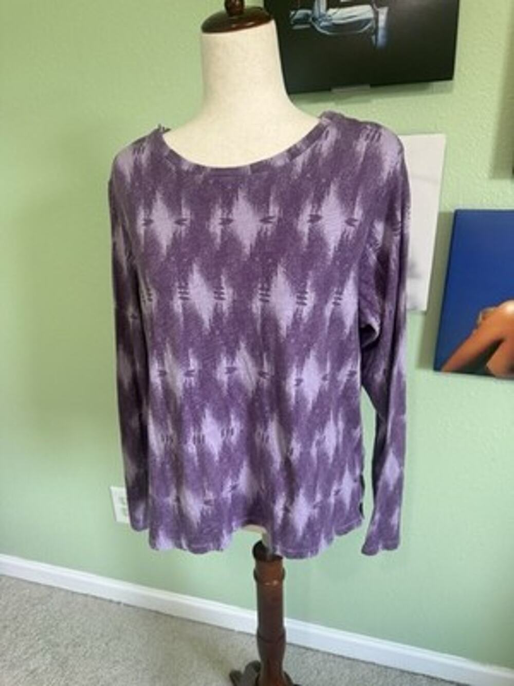 Sonoma Womens Large Adaptive Purple Tribal Printed Long Sleeve Shirt Geometric